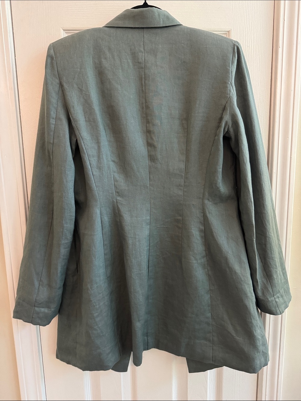 RUMER THE LABEL 100% Linen Open Front Long Blazer Sage Green Size Small